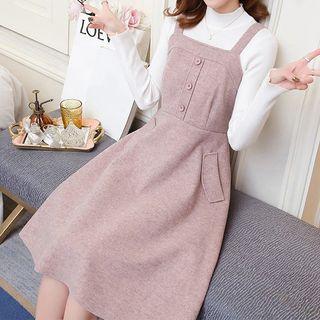 Set: Long-sleeve Mock Neck Top + Sleeveless A-line Dress