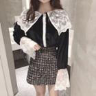 Lace Velvet Long-sleeve Blouse / Tweed Skirt