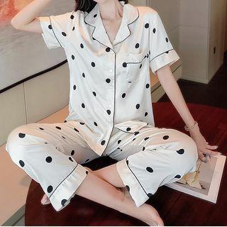 Elbow-sleeve Dotted Sleep Shirt / Lounge Pants / Shorts / Set