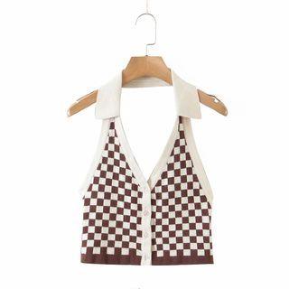 Halter-neck Collared Knit Tank Top