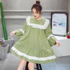 Lace Trim Plaid Long-sleeve A-line Dress