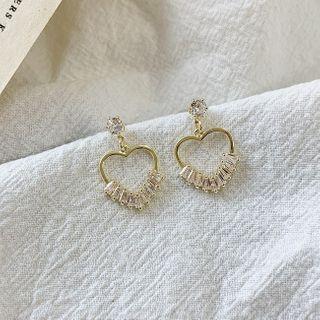 Rhinestone Heart Dangle Earring 1 Pair - My30984 - One Size