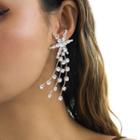 Snow Rhinestone Fringed Earring 2630 - 1 Pair - Silver - One Size