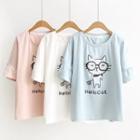 Cape-sleeve Printed T-shirt