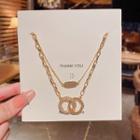 Interlocking Hoop Rhinestone Pendant Alloy Necklace X810 - Gold - One Size