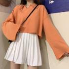Bell-sleeve Collared Cropped Top