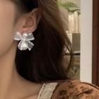 Lace Ribbon Ear Stud 1 Pair - White - One Size