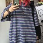 Striped Oversize Elbow-sleeve T-shirt