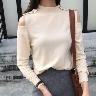 Mock Neck Cold-shoulder Knit Top