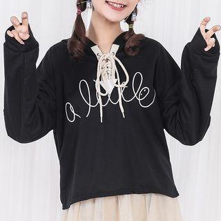 Lettering Lace-up Hoodie