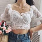 Eyelet Lace Short-sleeve Cropped Top