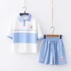 Color Block Print Polo-shirt / Shorts / Set