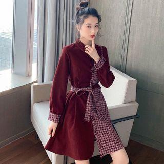 Houndstooth Panel A-line Shirtdress