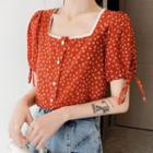 Square Neck Patterned Short-sleeve Top