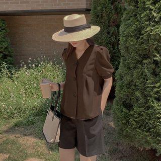 [lovb] V-neck Puff-sleeve Blouse