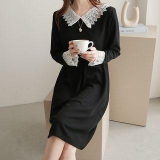 V-neck Lace-trim Midi Dress