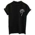 Short-sleeve Rose Print Plain T-shirt