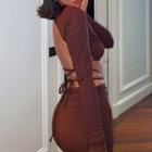 Long-sleeve Lace Up Midi Sheath Dress