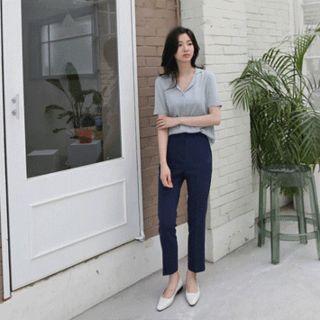 Collared Short-sleeve Cardigan