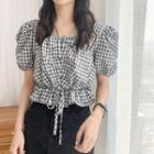 Plaid Short-sleeve Top Black - One Size