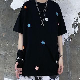 Couple Matching Short Sleeve Flower Embroidered T-shirt