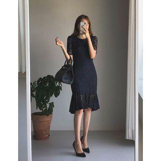 Round-neck Lace Midi Mermaid Dress