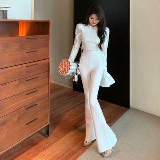 Set: Flare-sleeve Top + Bell Bottom Pants