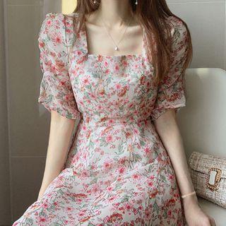 Short-sleeve Floral A-line Midi Dress As Shown In Figure - One Size (m)