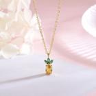 925 Sterling Silver Pineapple Pendant Necklace Ns229 - White & Green Pineapple - Gold - One Size