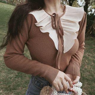 Ruffle Trim Tied Knit Top