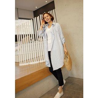 Tab-sleeve Check Trench Coat