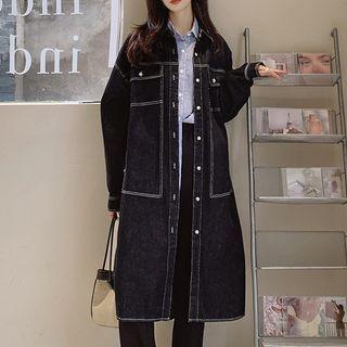 Contrast Stitching Denim Midi Coat