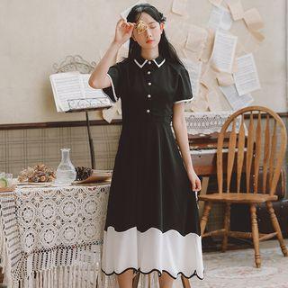 Contrast Trim Collared Short-sleeve Dress