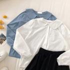 Plain Single-breasted Peter-pan Collar Long-sleeve Blouse