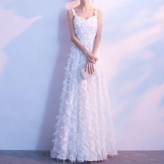Fringed Spaghetti Strap Maxi Evening Dress