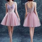 Sleeveless Rosette Rhinestone Mini Prom Dress