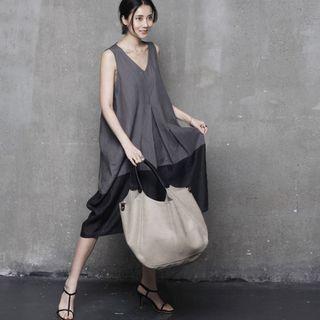 Sleeveless Two-tone Midi Linen Dress