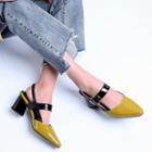 Faux Patent Leather Block Heel Sandals