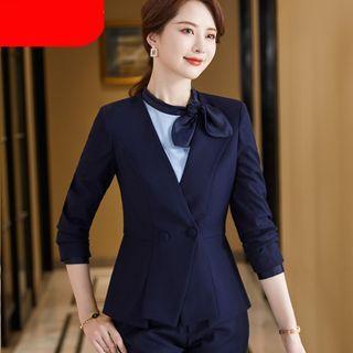 Double-breasted Blazer / Straight Leg Pants / Mini Pencil Skirt