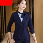 Double-breasted Blazer / Straight Leg Pants / Mini Pencil Skirt