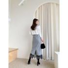 Band-waist Lace-hem Long Skirt