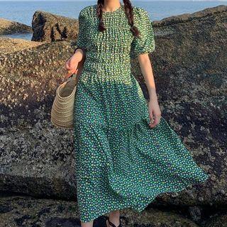 Puff-sleeve Floral Print Dress As Shown In Figure - One Size