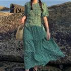 Puff-sleeve Floral Print Dress As Shown In Figure - One Size