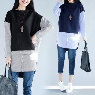 Mock Two-piece Paneled Shirt Sapphire Blue - One Size