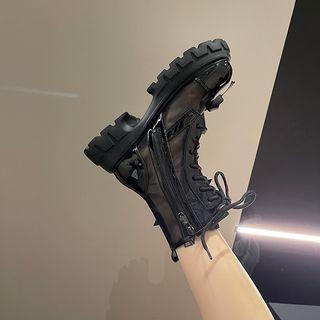 Mesh Platform Block Heel Short Boots
