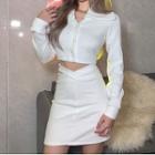 Set: Collared Cropped Cardigan + Mini A-line Skirt