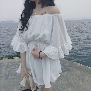 Off-shoulder 3/4-sleeve Playsuit