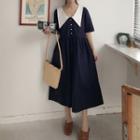 Contrast Collar Buttoned Reversible Maxi Dress