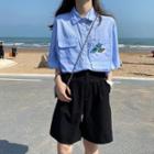 Short-sleeve Pocket Shirt Blue - One Size
