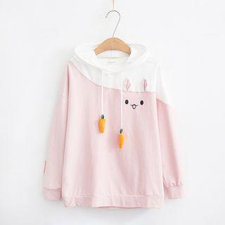 Short-sleeve Hooded Color-block Top